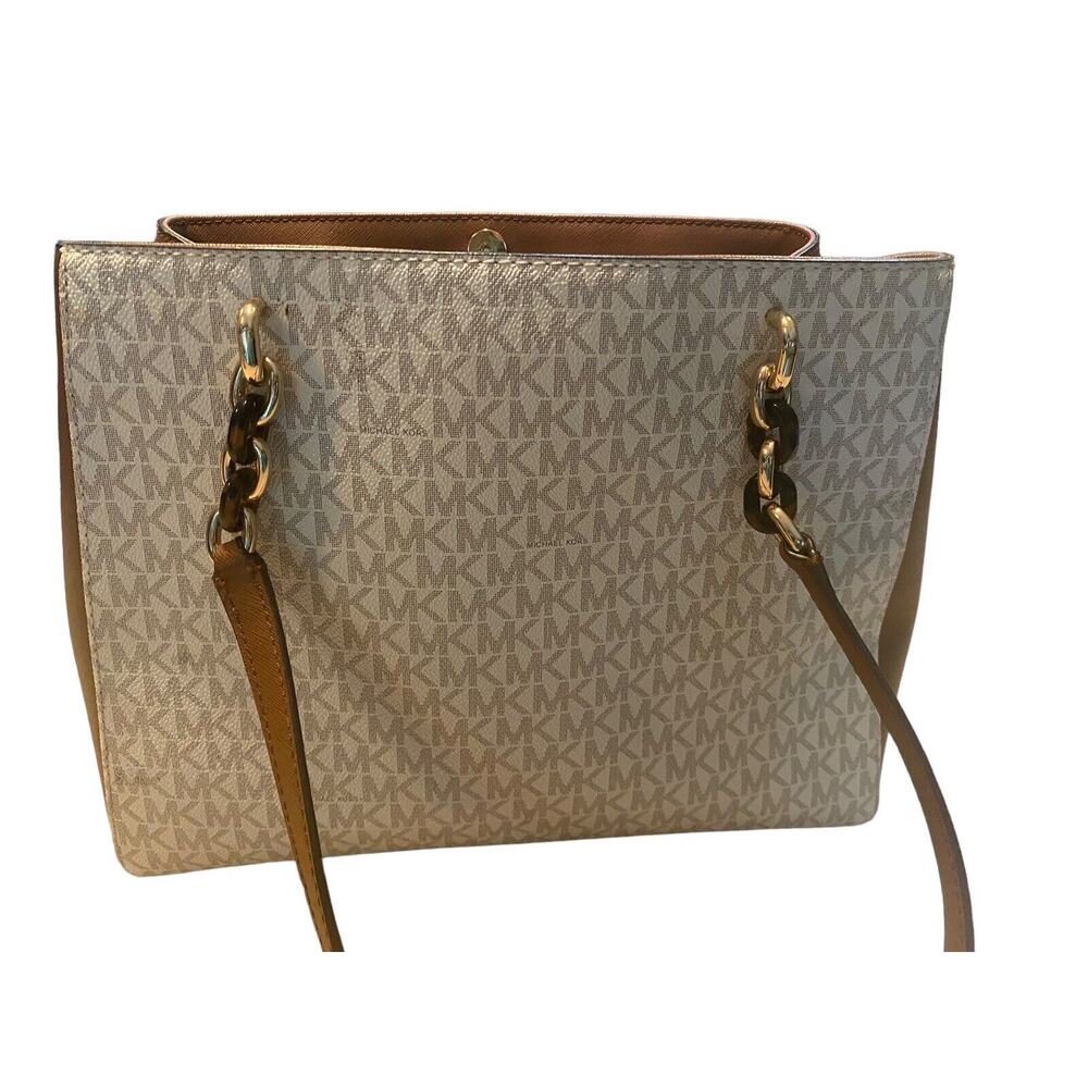 Michael Kors Sofia Tote White Brown Bag Purse Never Used